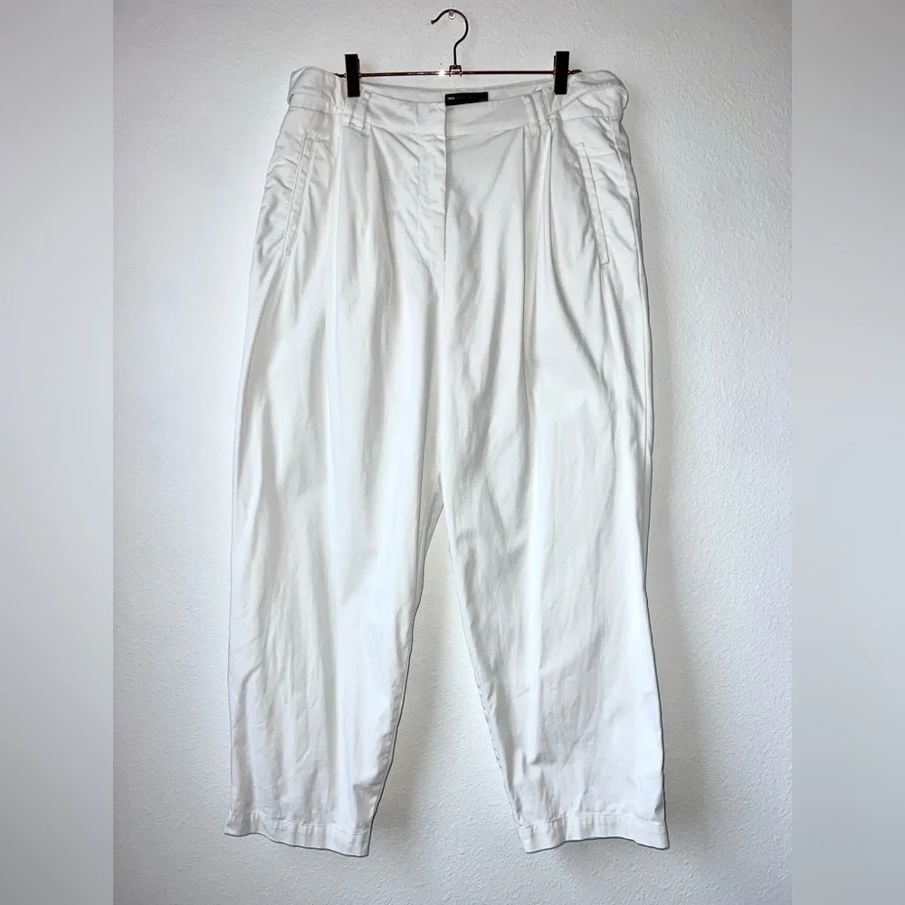 ASOS DESIGN tailored barrel leg white pants high rise belt loops pockets Sz‎ 12